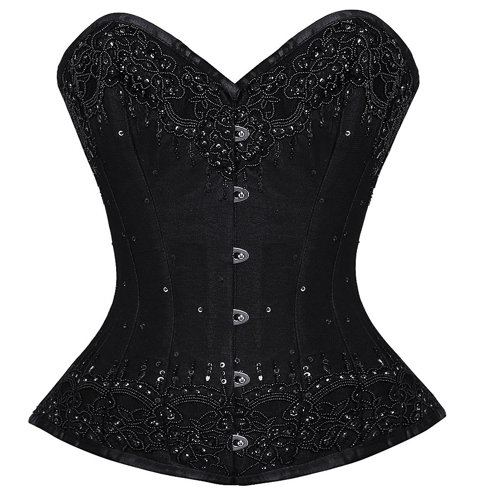 Black Handmade Sequins Gothic Burlesque Bustier Overbust Corset Top –  CorsetsNmore