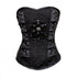 Plus Size Black Brocade with Leather Patches Overbust Corset Gothic Steampunk Costume