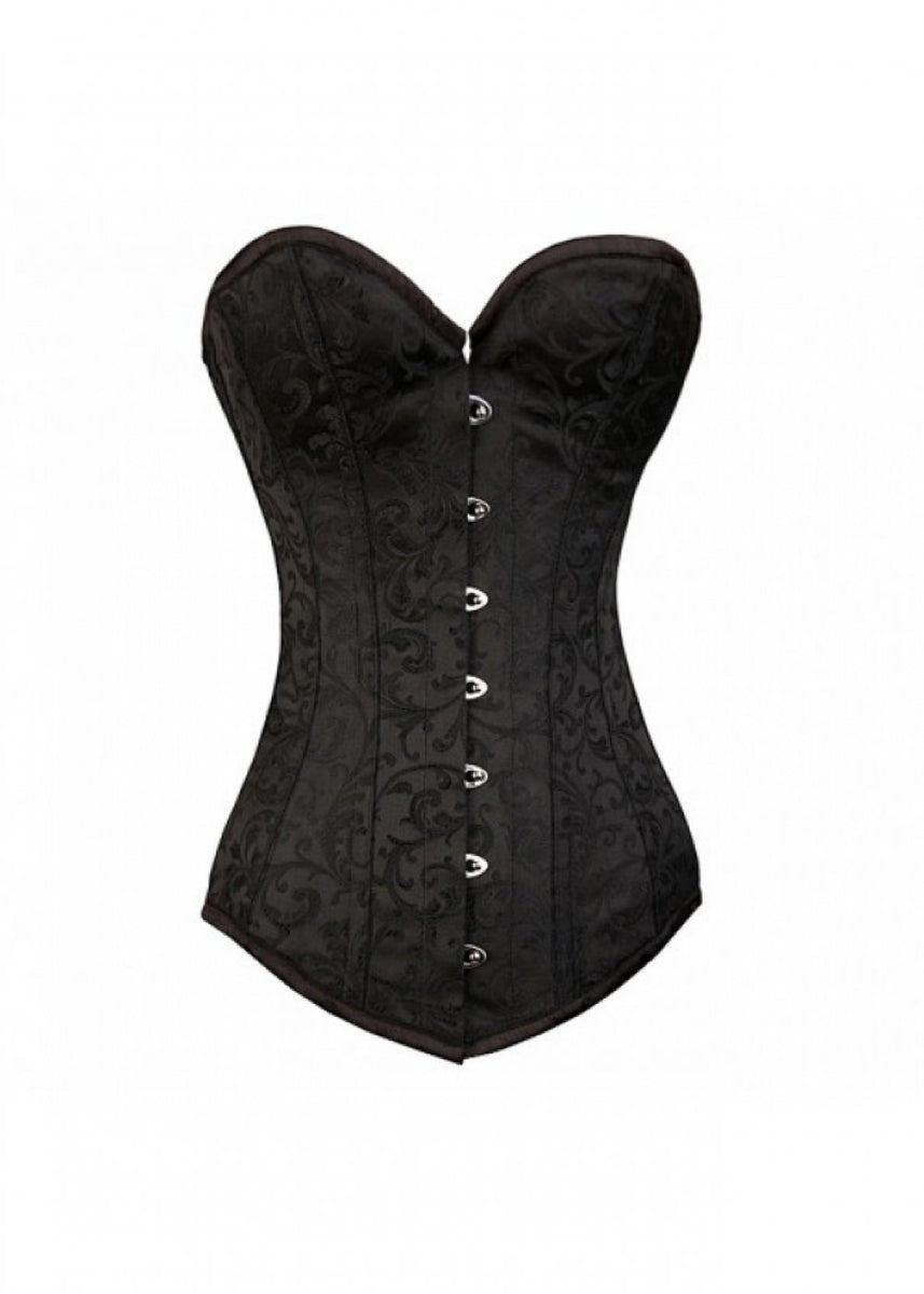 Black Brocade LONG Overbust Corset Waist Training Bustier
