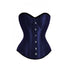 Plus Size Blue Satin Double Bone Overbust Corset Waist Training Burlesque Bustier