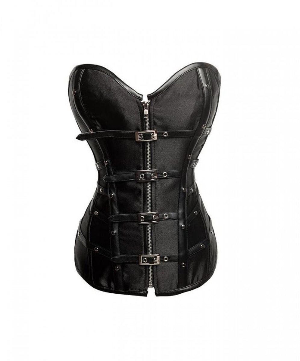 Black Satin Leather Belts Zipper LONGLINE Overbust Corset Top

– CorsetsNmore