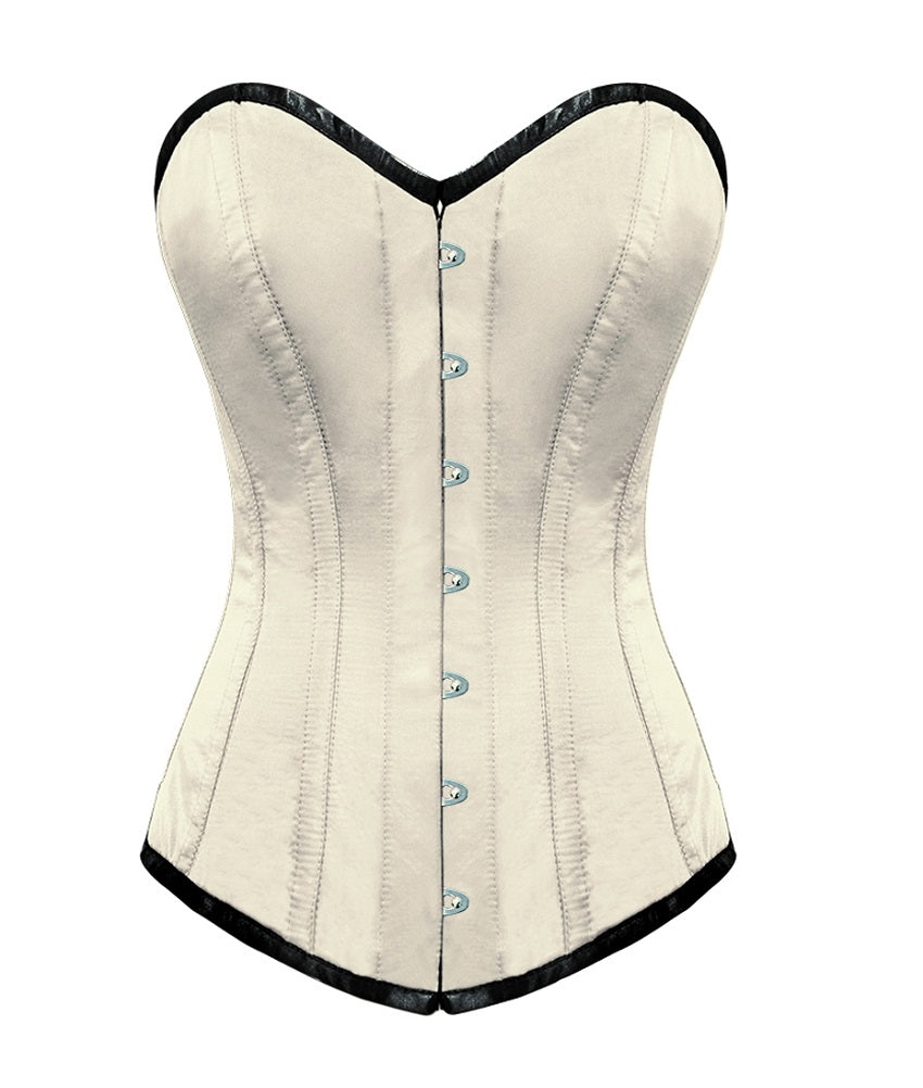 Ivory Satin Gothic Burlesque LONGLINE Overbust Corset Waist Training