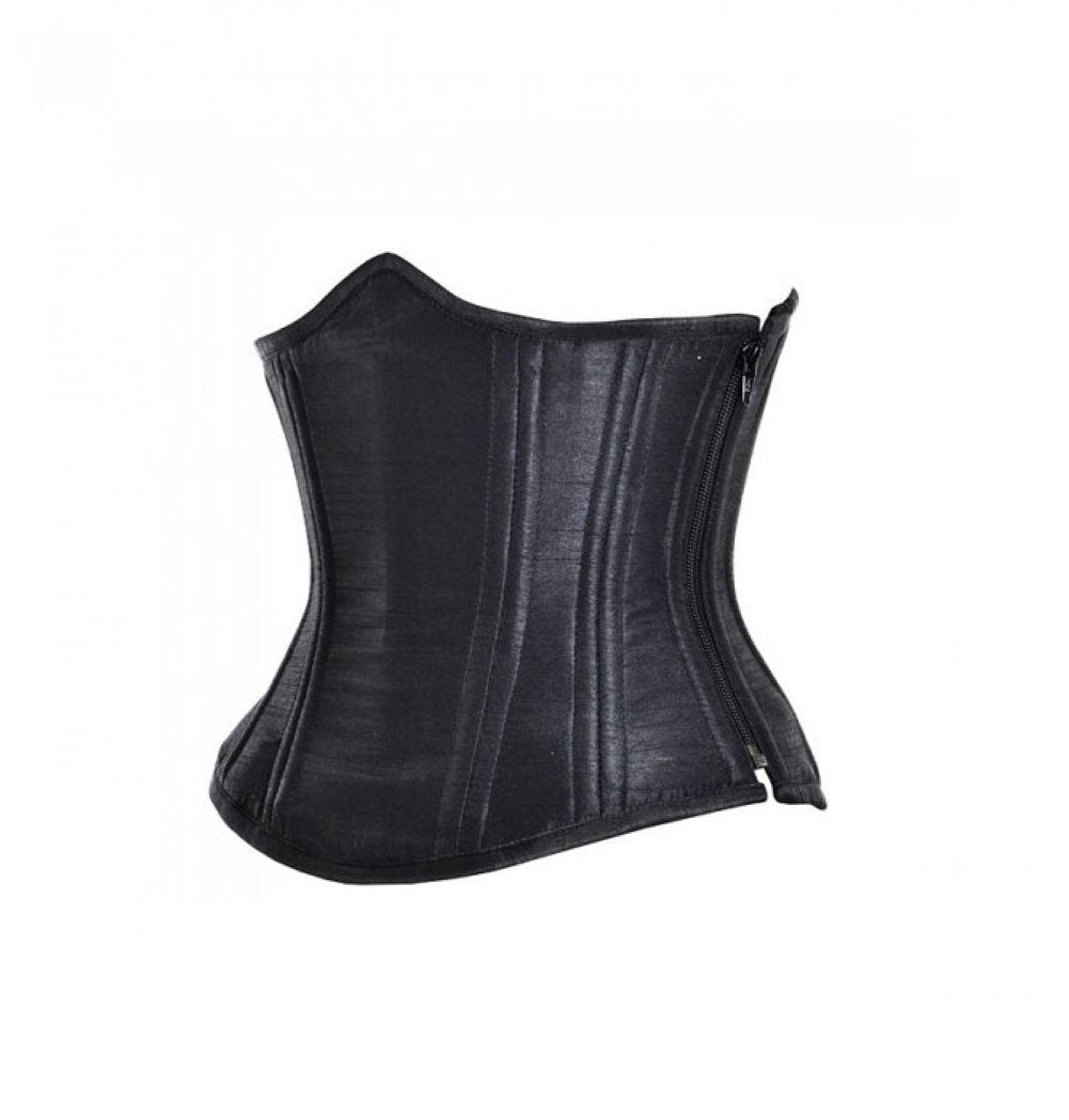 Underbust Corset Black Zip Up Corset Plus Size Black Satin Side