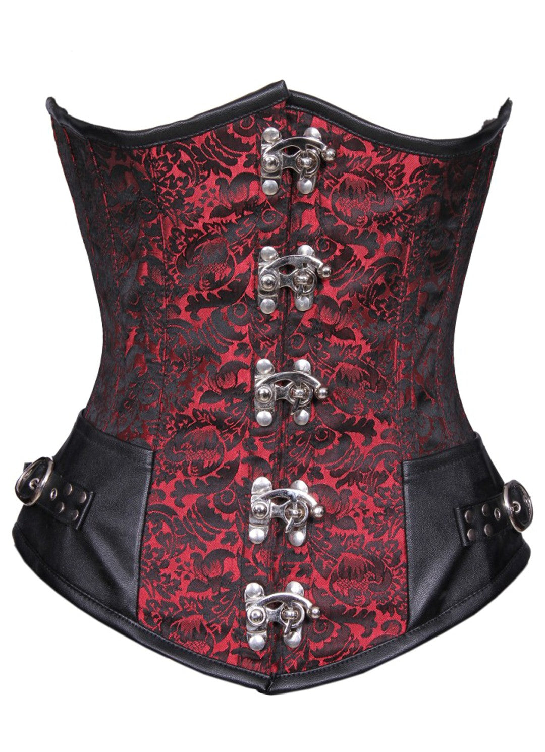 Red Black Brocade Leather LONGLINE Underbust Plus Size Corset – CorsetsNmore