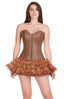 Sexy Brown Leather Zipper Gothic Corset Burlesque Bustier Waist Training Overbust Top