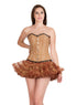Printed Brown Leather Black Piping Gothic Steampunk Waist Training Bustier Overbust Top & Tissue Tutu Skirt Corset Dress