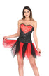 Red Black Satin Gothic Burlesque Corset Waist Cincher Bustier Net Skirt Overbust Dress
