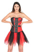 Red Black Satin Leather Gothic Steampunk Waist Cincher Bustier Net Skirt Overbust Valentine Corset Dress