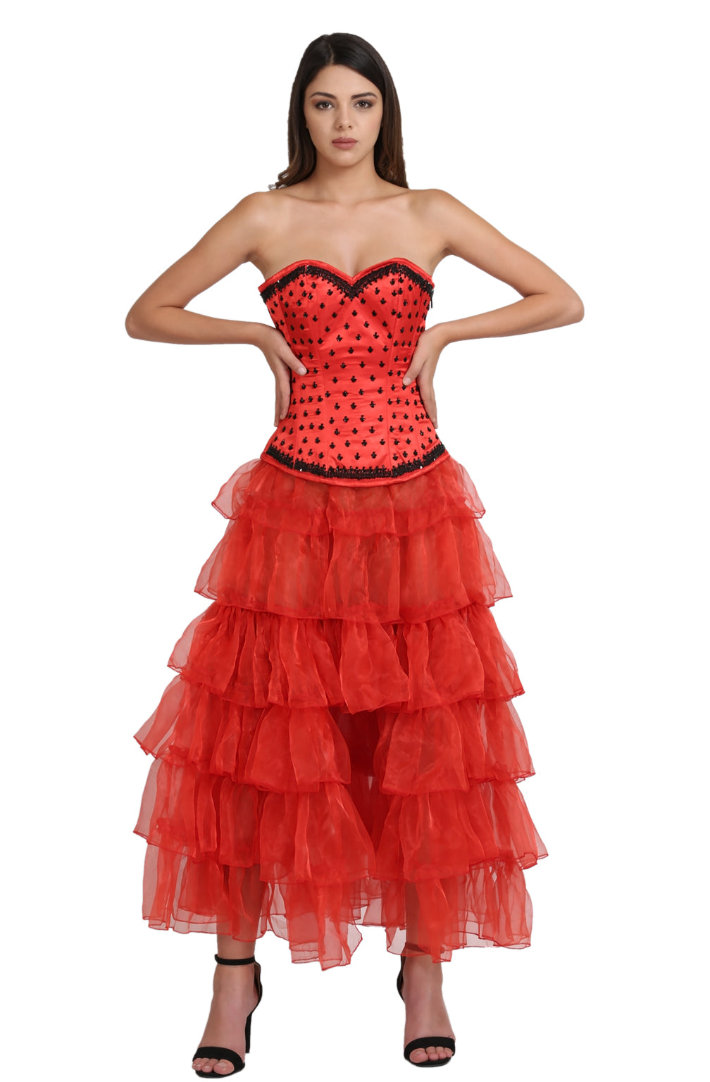 Red Black Sequin Plus Size Overbust Corset With LONG Skirt 56 (for waist Size 60