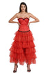 Red Satin Black Handmade Sequins Plus Size Overbust Corset Burlesque Costume With Frill Tissue LONG Skirt Dress