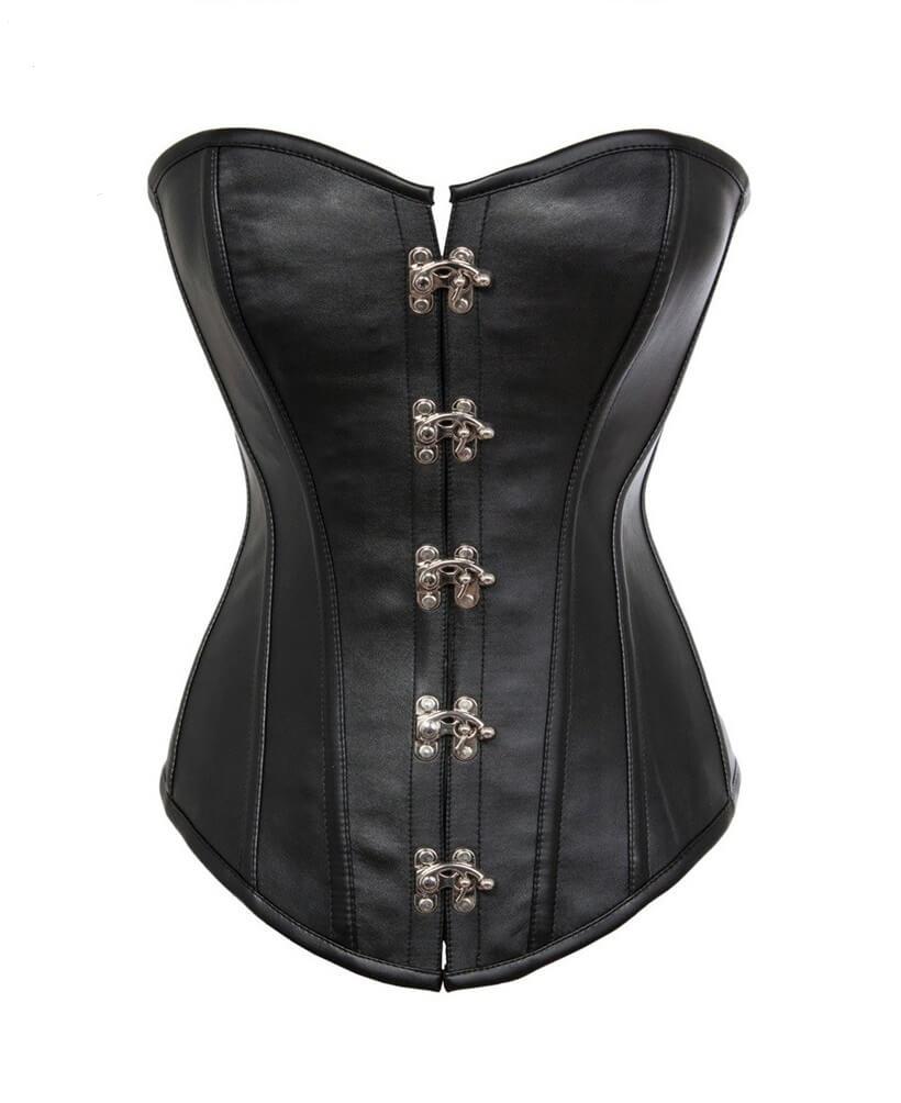 Black Faux Leather Gothic Steampunk Corset Overbust Costume Top