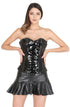 Plus Size Black PVC Leather Gothic Overbust Corset Waist Cincher Bustier Steampunk Costume With Black Leather Tutu Skirt Dress