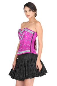 Purple Satin with Threadwork Gothic Corset Burlesque Waist Cincher Bustier Overbust Dress-