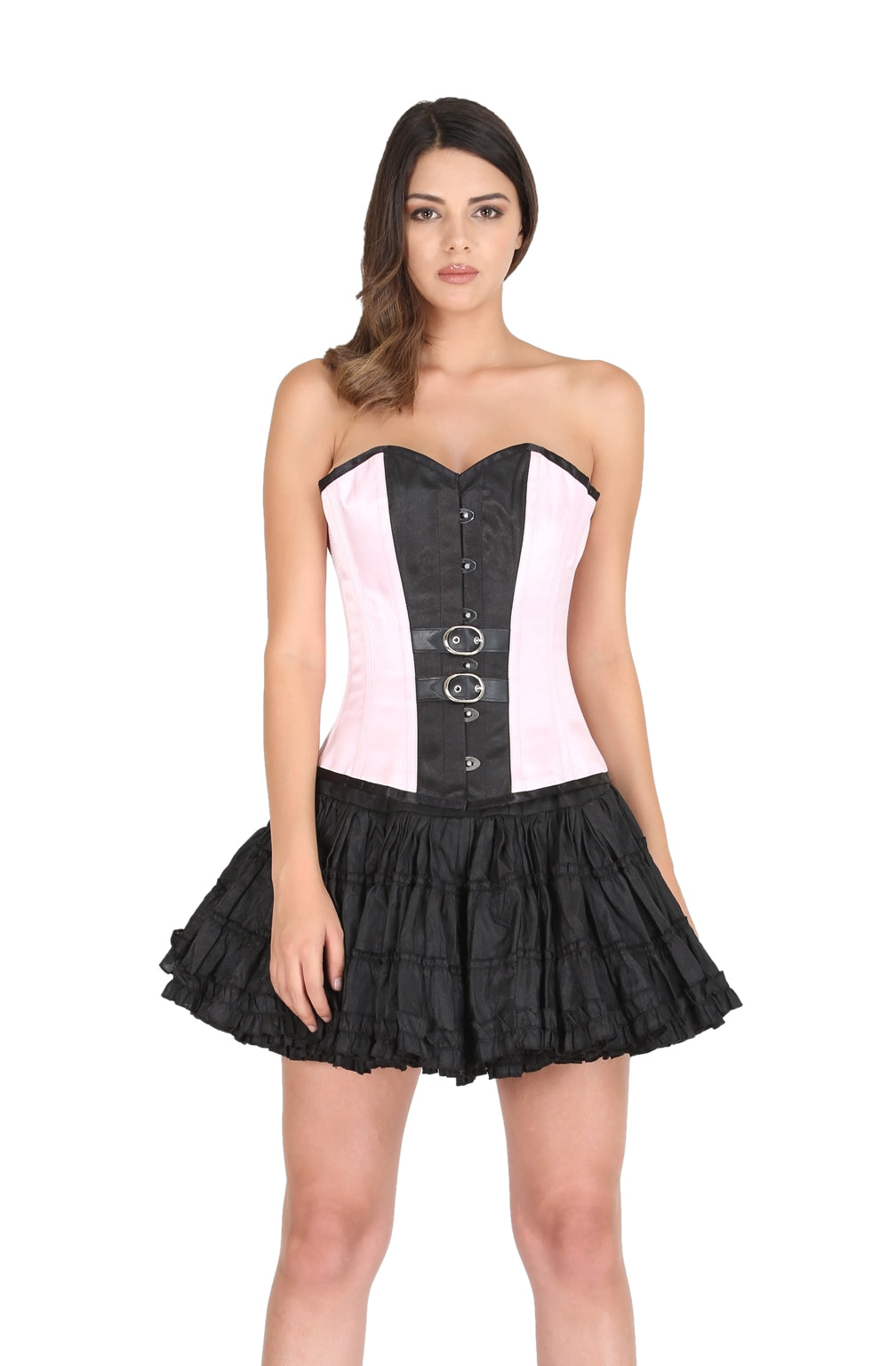 Pink Black Satin Plus Size Overbust Corset with Tutu Skirt 42 (for waist Size 46"-47) Pink Black Satin Plus Size Overbust Corset with Tutu Skirt 42 (for waist Size 46"-47)