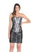 Plus Size Black Satin White Lace Tissue Flocking LONG Overbust Corset Waist Training Leather Skirt Dress