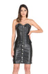 Black Leather Zipper Corset Gothic Steampunk Costume Waist Training Bustier Overbust Leather Skirt Corset Dress