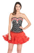 Black Satin Corset Sequin Polka Dot Waist Training Bustier Overbust Red Tissue Tutu Skirt Corset Valentine  Dress