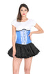 Blue Satin Spiral Steel Boned Corset White Lace Gothic Burlesque Costume Waist Training Underbust Bustier Top