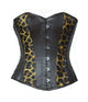 Leopard Animal Print And Brown Faux Leather Gothic Steampunk Corset Overbust
