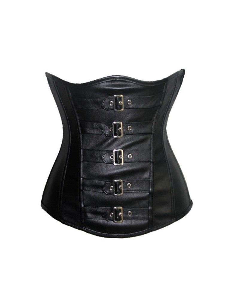 Black Faux Leather Belts Design Steampunk Underbust Corset Top –  CorsetsNmore