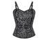 Black Brocade Leather Shoulder Straps Plus Size Overbust Corset Waist Training Burlesque Costume