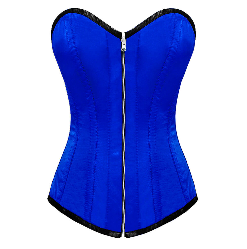 CorsetsNmore Plus Size Blue Denim Long Burlesque Bustier Waist Trainer Overbust Corset Top 11XL | 50 (FOR Waist Size 54-55)