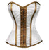 Plus Size White Satin Corset Brown Stripes Gothic Burlesque Waist Training Overbust Bustier