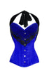 Plus Size Blue Satin Corset Net Halter Neck Gothic Waist Training Overbust