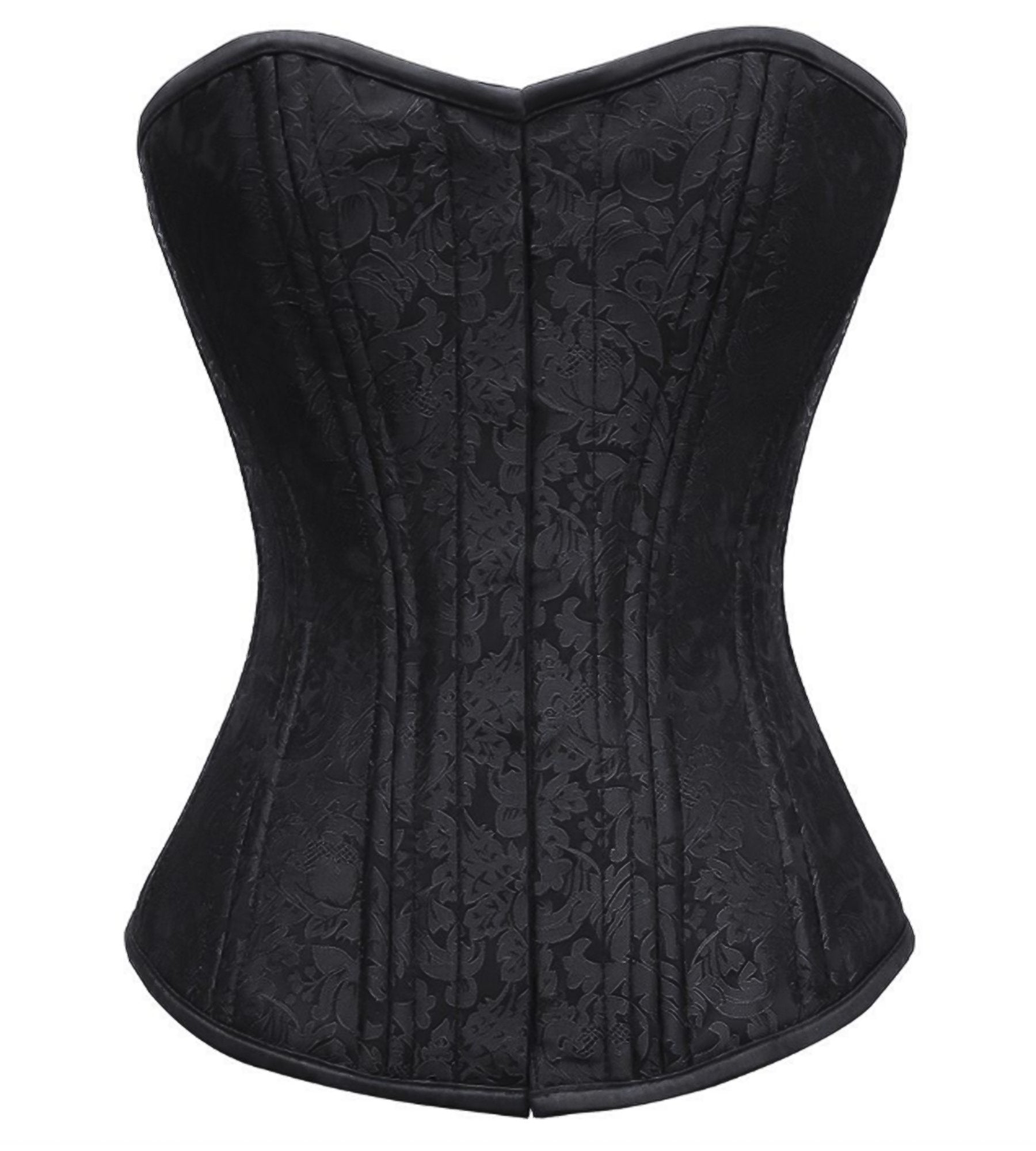Black Brocade Plus Size Overbust Corset Front Closed Bustier Top