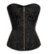 Black Brocade Spiral Steel Boned Plus Size Overbust Corset Antique Zipper Front Opening Waist Training Bustier Top