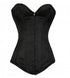 Black Brocade Gothic Plus Size Overbust Corset Burlesque Costume Waist Training Front Closed LONGLINE Bustier Top