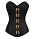 Black Brocade Spiral Steel Boned Plus Size Overbust Corset Burlesque Costume Antique Seal Lock Waist Training LONGLINE Bustier Top