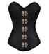 Black Brocade Spiral Steel Boned LONGLINE Corset Goth Waist Training Burlesque Costume Antique Seal Lock Opening Overbust Bustier Top