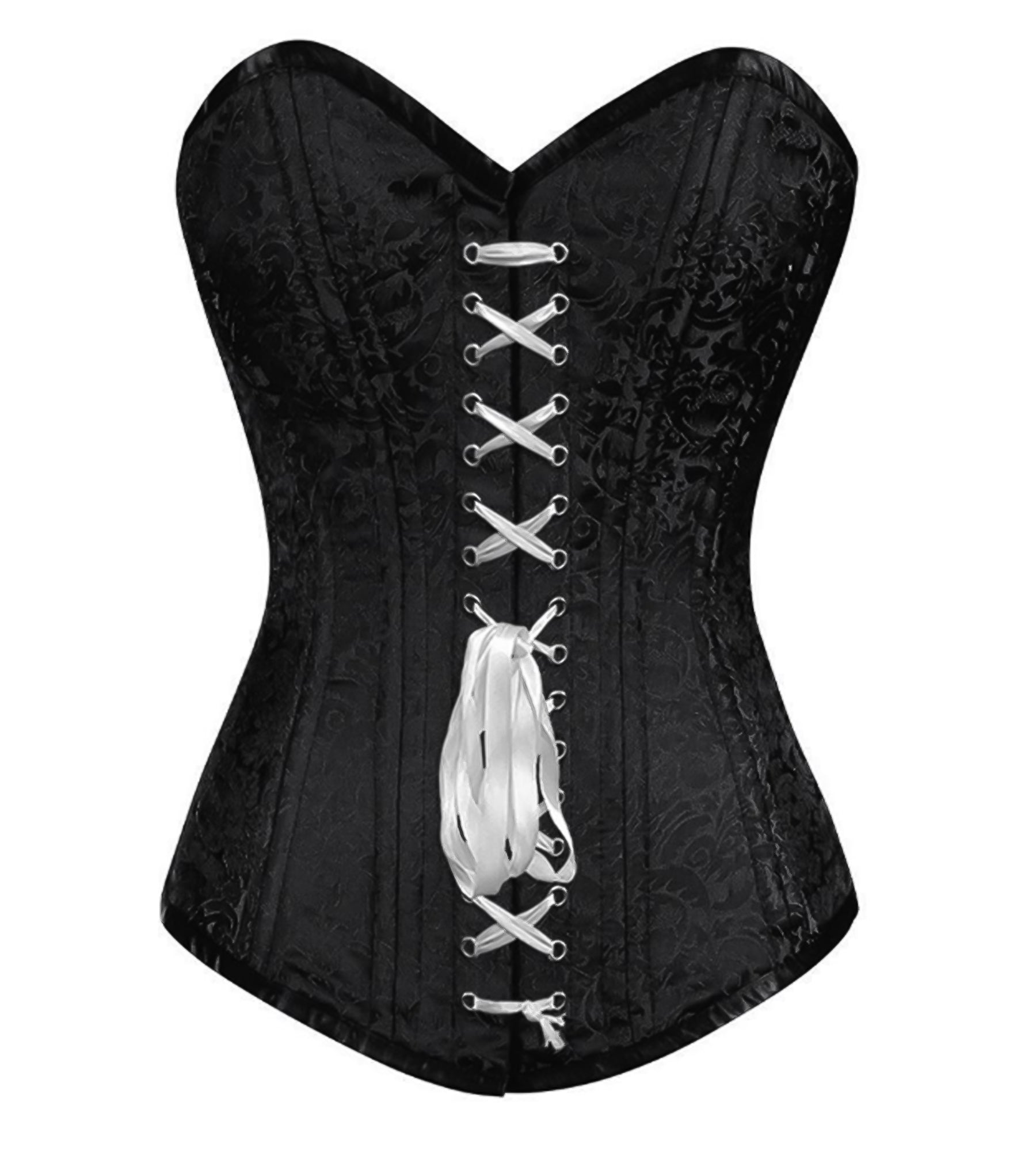 Long Line over bust corset silver brocade — Steel Bones