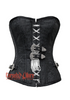 Black Brocade Front Lace Gothic Costume Waist Training Bustier Overbust Corset Top