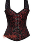 Plus Size Red and Black Brocade With Shoulder Strap with Front Black Lace Overbust Corset