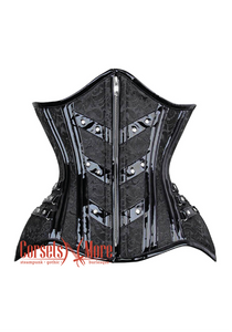 Plus Size Black Leather and Brocade Steampunk Underbust Costume Corset