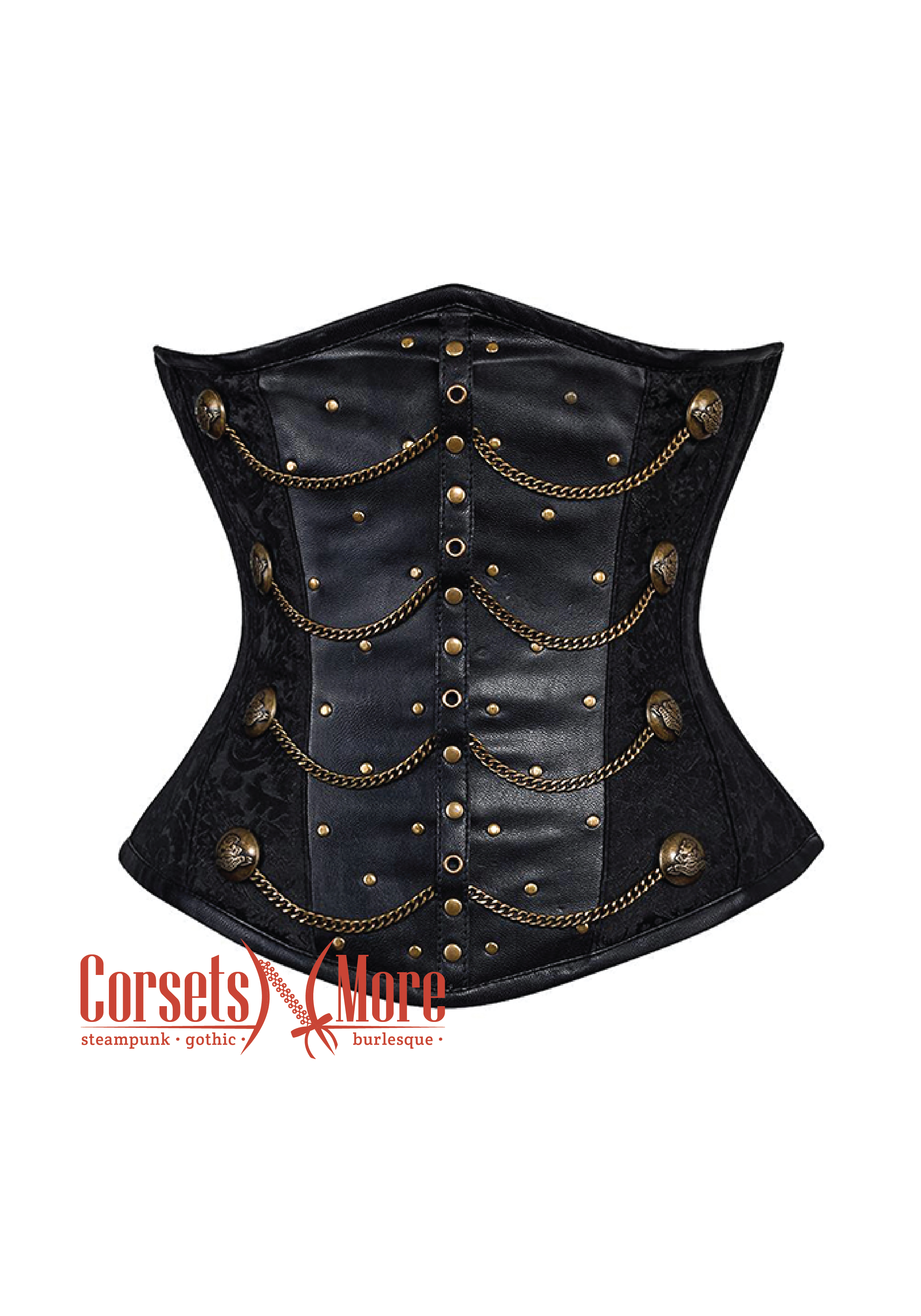 Black Leather Steampunk Underbust Costume Corset Bustier Waist Cincher –  CorsetsNmore