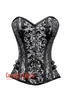 Plus Size Black and Silver Brocade Front Lace Steampunk Overbust Costume Corset