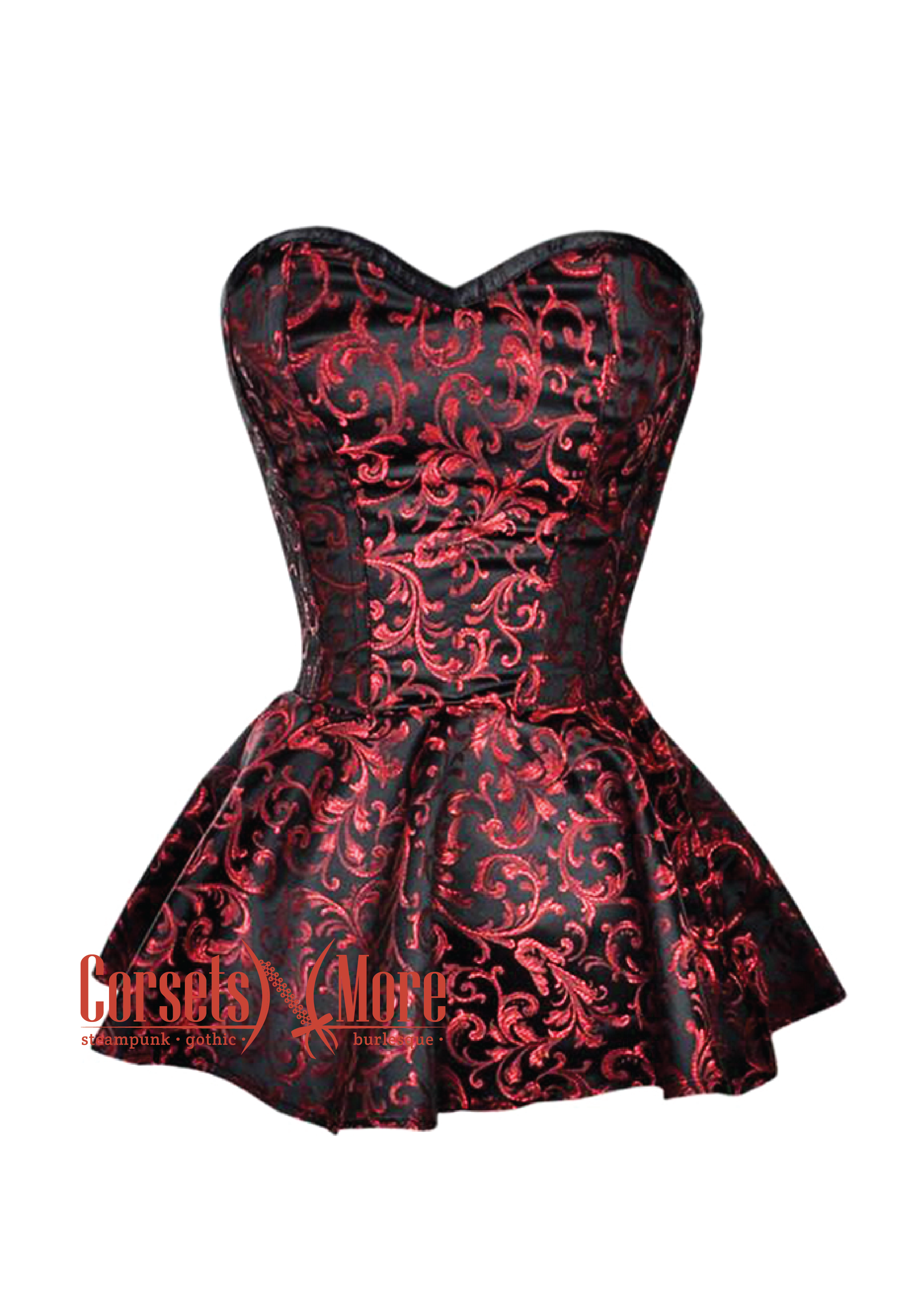 Red and Black Brocade Gothic Burlesque Overbust Corset Dress 5XL | 38 (FOR Waist Size 42"-43) Red and Black Brocade Gothic Burlesque Overbust Corset Dress 5XL | 38 (FOR Waist Size 42"-43)