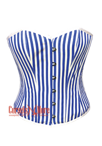 Blue and White Vertical Striped Satin Gothic Costume Waist Training Overbust Bustier Top