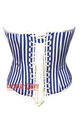 Blue and White Vertical Striped Satin Gothic Costume Waist Training Overbust Bustier Top