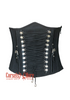 Black Cotton Twill with Leather Belts Design and Side Zipper Underbust Corset Top