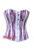 Purple Satin White Floral Lace Overbust Gothic Costume Bustier Corset Top