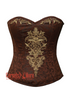 Brown Brocade Sequins Hand Work Burlesque Overbust Corset Sexy Top