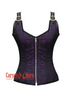 Purple and Black Brocade Overbust Corset With Straps Boned Outerwear Costume Bustier Top