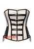 White Satin And Black Leather Steampunk Costume Gothic Overbust Corset Top