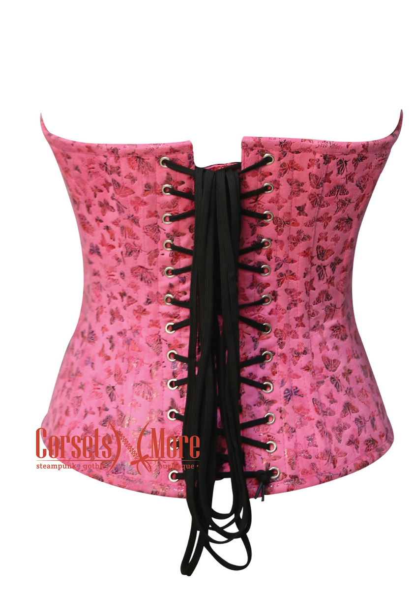 Plus Size Pink Butterfly Printed Soft Leather Corset With Shoulder Str –  CorsetsNmore