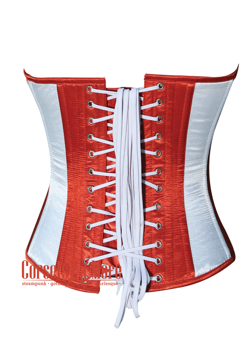  Gothic Costume White Satin Red Stripes Burlesque Corset Waist  Training Overbust : Clothing, Shoes & Jewelry