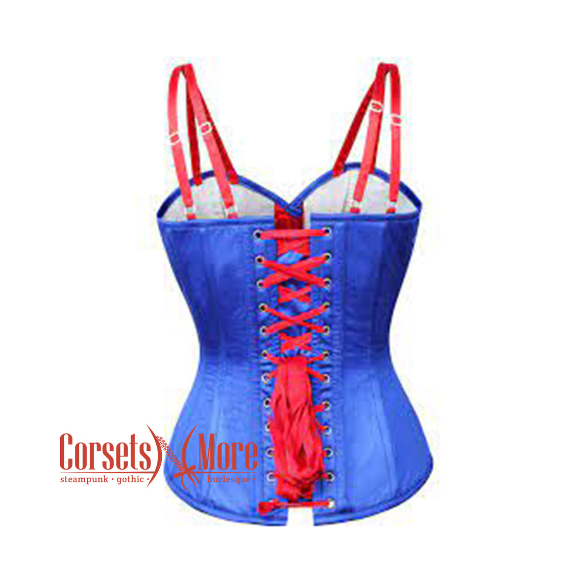 Blue And White Satin Red Sequins Uk Flag Burlesque Overbust Corset Corsetsnmore 4093